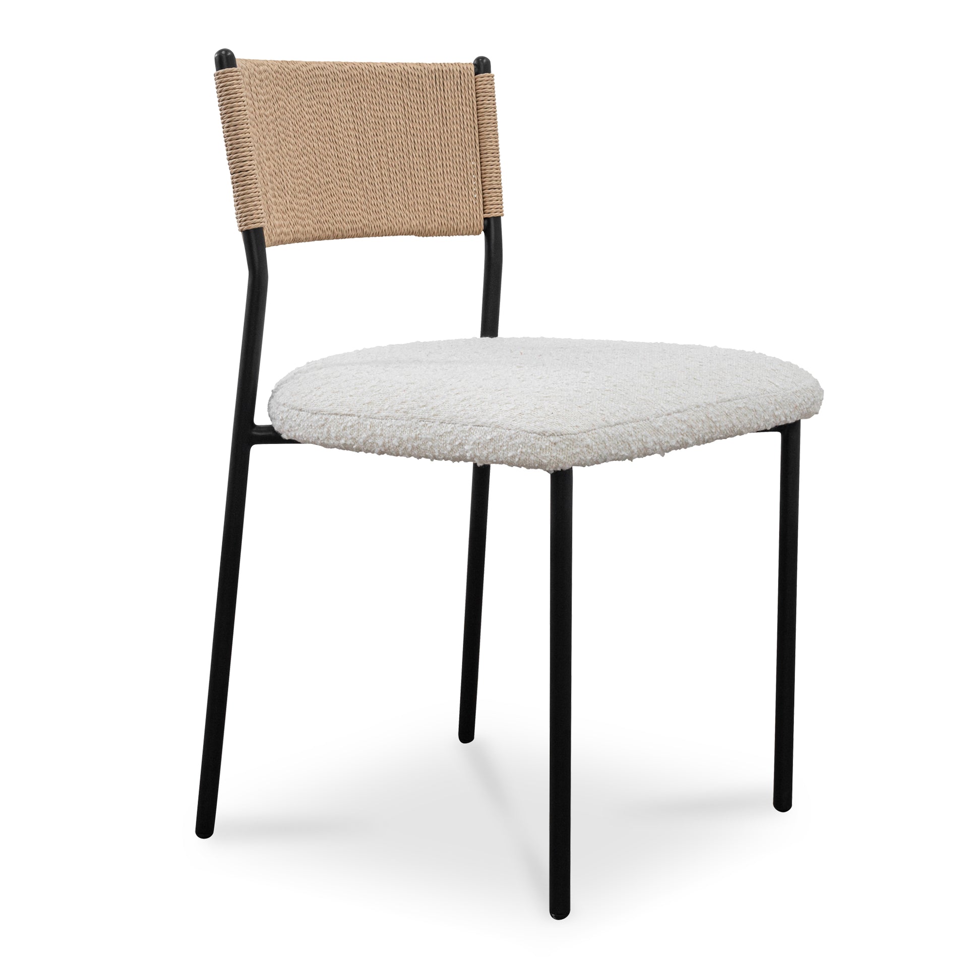 Quinn Dining Chair, Performance Fabric, Paper Rope Back, Slender Metal Frame, White - Set of 2