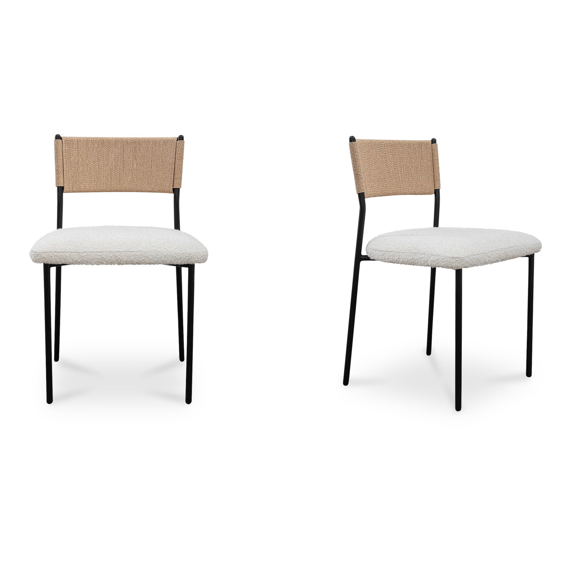 Quinn Dining Chair, Performance Fabric, Paper Rope Back, Slender Metal Frame, White - Set of 2